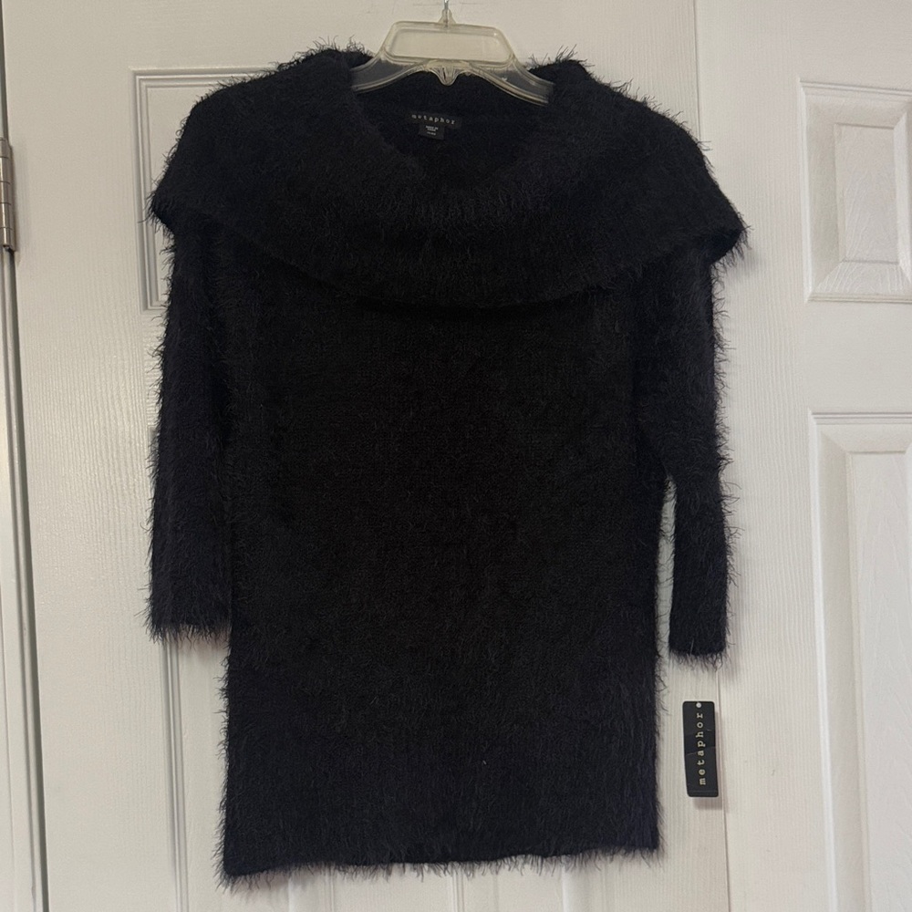 Metaphor Black Fuzzy Cowl Neck Sweater Size US XL